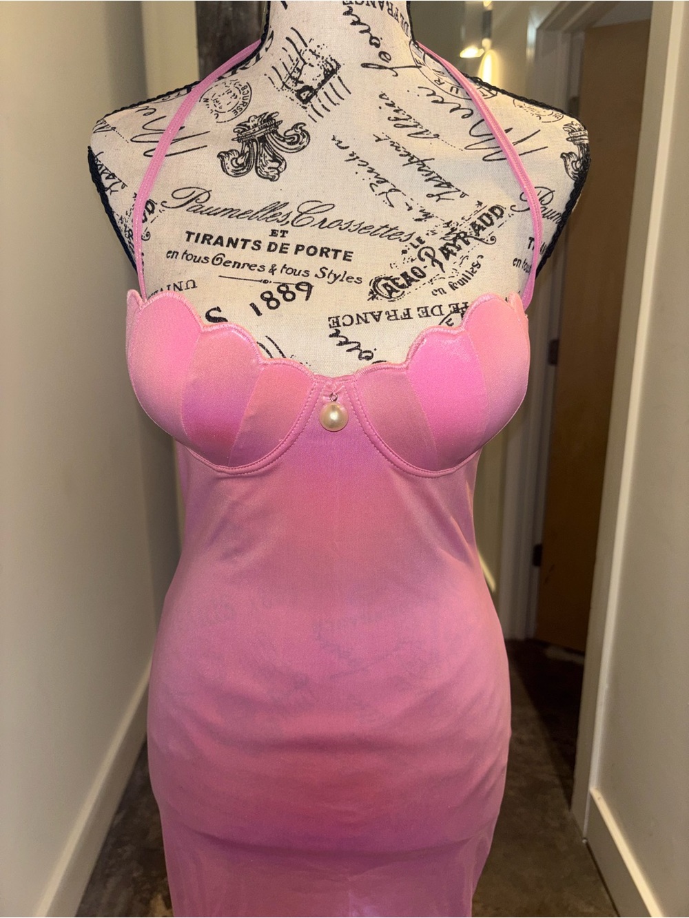 Pink Vinyl Halter Bodycon Dress - Picture 3 of 6